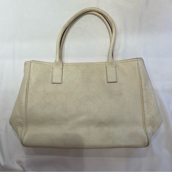 Vintage Luxury Kate Spade White Leather Dot Noel Tote Green Interior Old Money - Picture 10 of 16